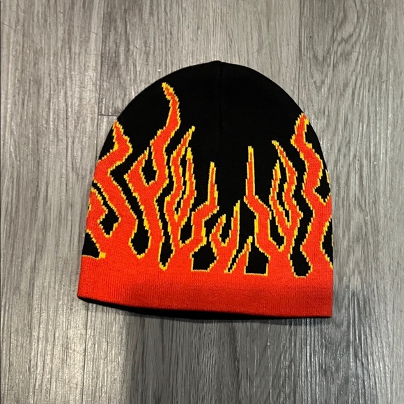 Other - Flame Pattern Beanie - Black, Red, and Yellow